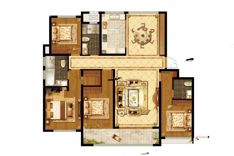 绿城玉园4室2厅3卫177㎡户型图