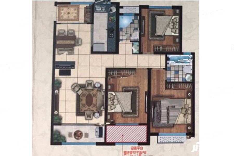 上城国际3室2厅1卫119.6㎡户型图