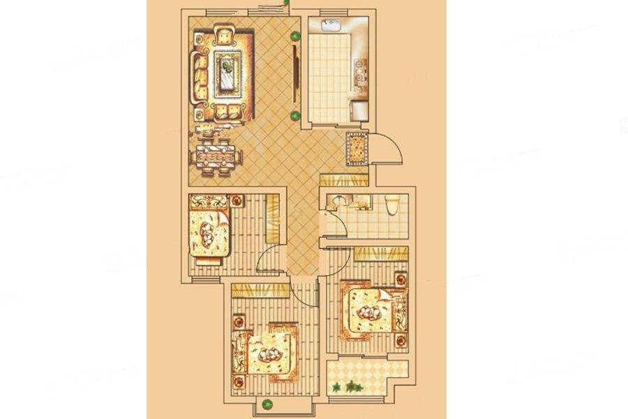 紫金园翡翠花园3室2厅1卫92.5㎡户型图