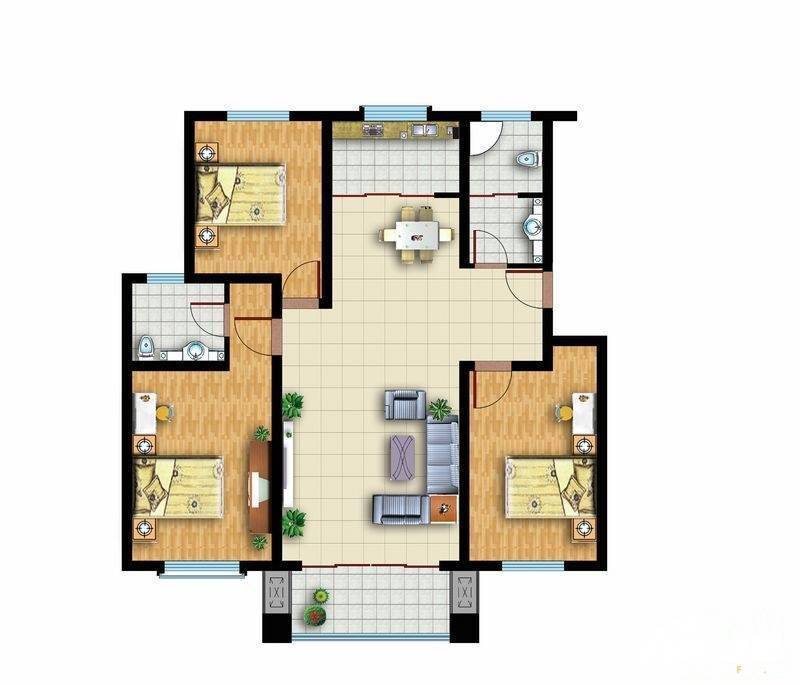 青云紫府3室2厅2卫130㎡户型图