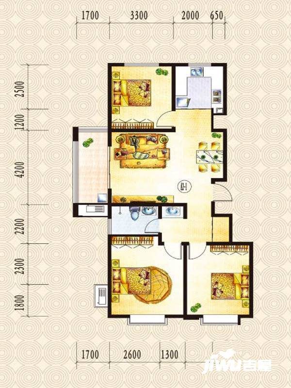 山水圣城3室2厅1卫111.2㎡户型图