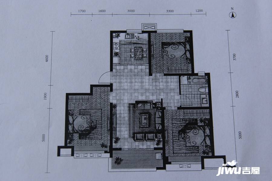 泰华城大益华府3室1厅1卫104.4㎡户型图