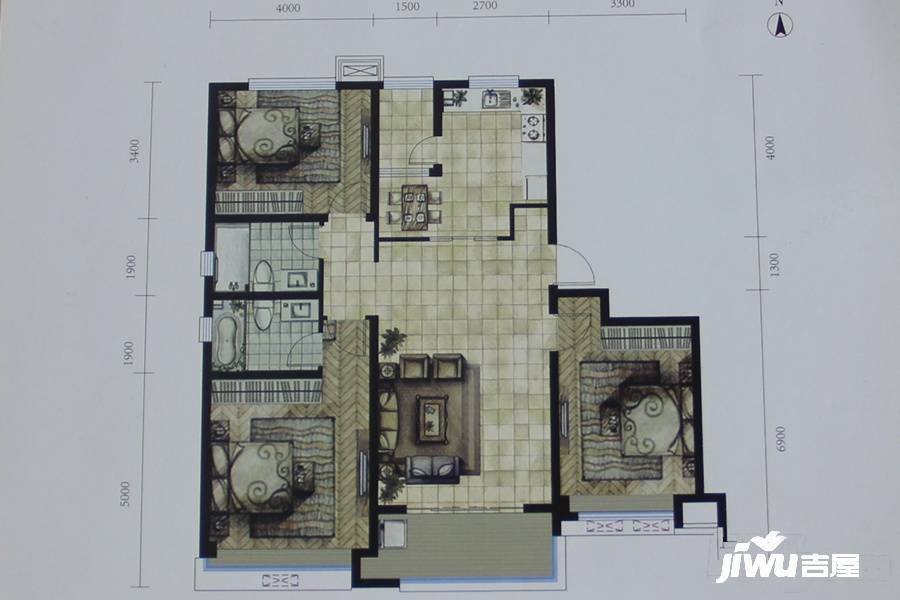 泰华城大益华府3室2厅2卫124.1㎡户型图