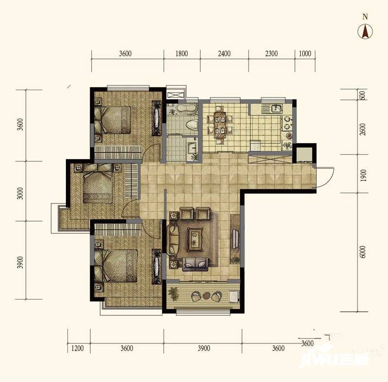 泰华城大益华府3室2厅1卫122㎡户型图