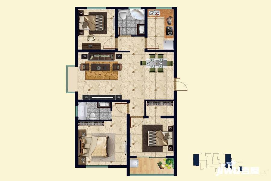 昌乐中心城3室2厅2卫123㎡户型图