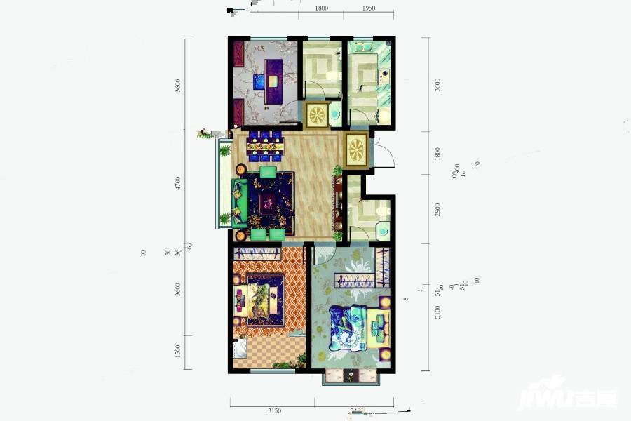 恒信金色阳光3室2厅2卫101㎡户型图