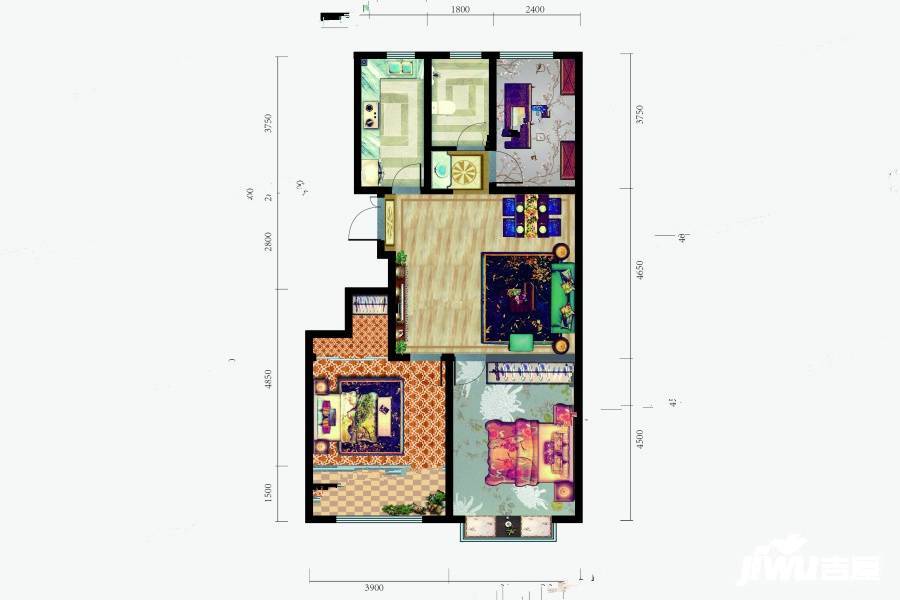 恒信金色阳光3室2厅1卫103㎡户型图