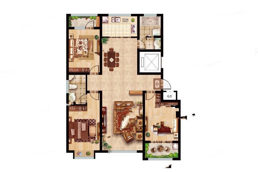 翰庭家园3室2厅2卫141.7㎡户型图