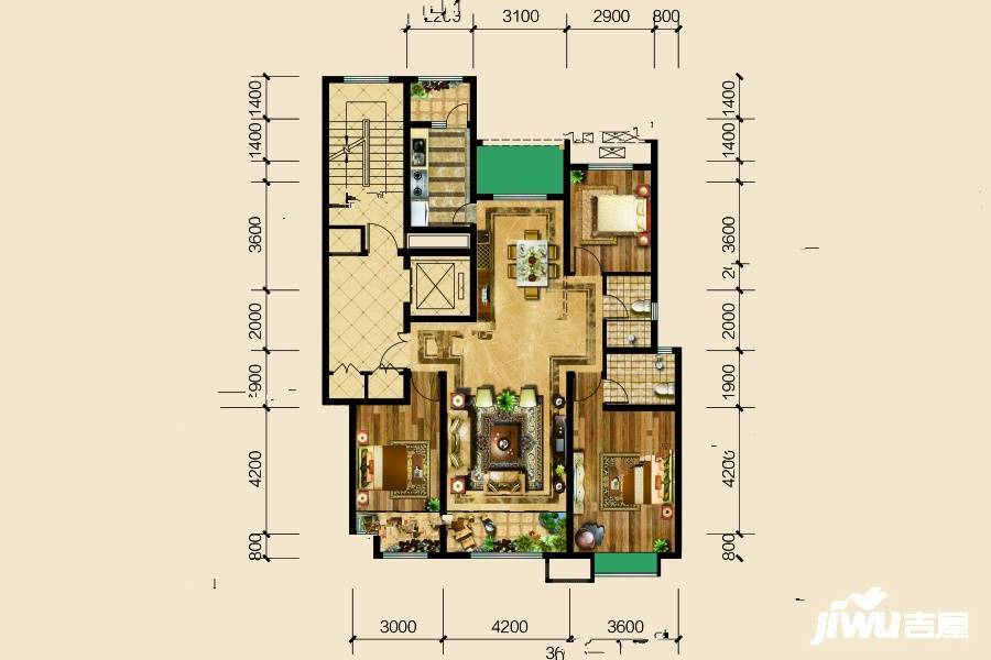 城投奥文公馆3室2厅2卫147㎡户型图