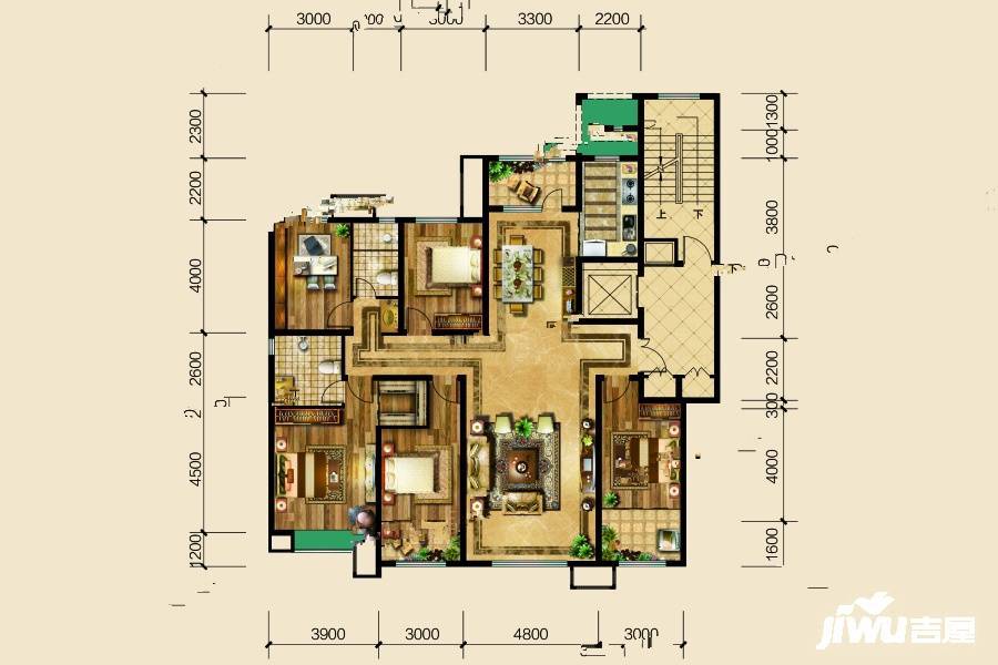 城投奥文公馆5室2厅2卫215㎡户型图