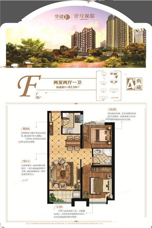 华建1街区写字楼2室2厅1卫82.6㎡户型图