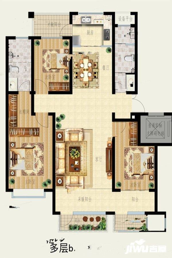 万城瑞府3室2厅2卫138㎡户型图