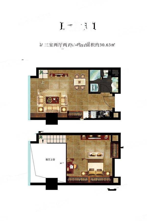 菏泽佳和广场3室2厅2卫30.6㎡户型图