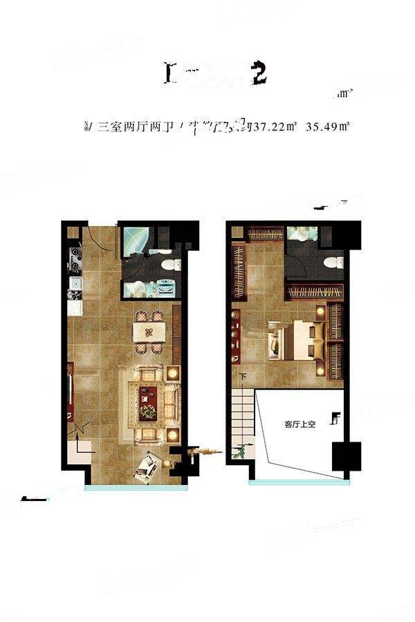 菏泽佳和广场3室2厅2卫37.2㎡户型图