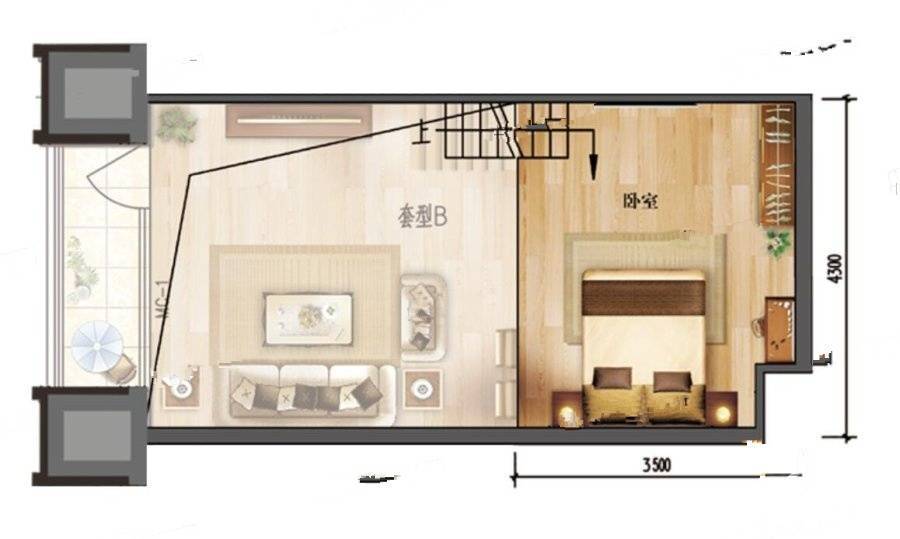 中天国际1室3厅1卫73㎡户型图