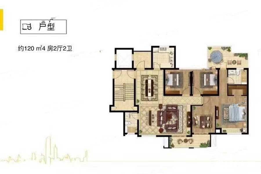 天健萃园4室2厅2卫120㎡户型图