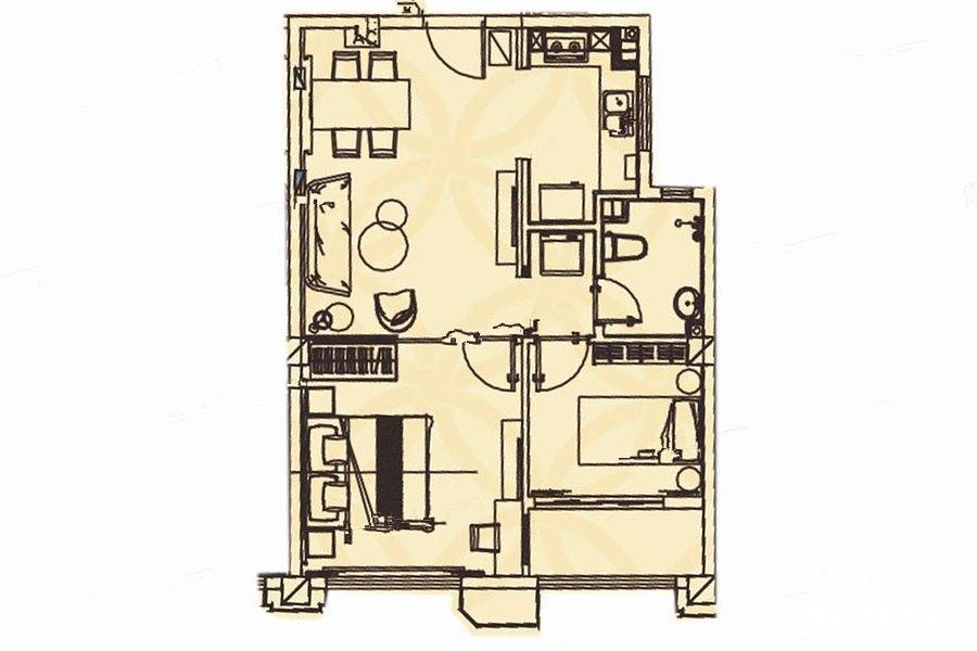 磐达华庭2室2厅1卫80㎡户型图