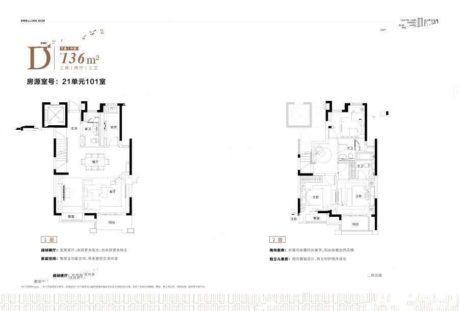 首创禧瑞里3室2厅3卫136㎡户型图