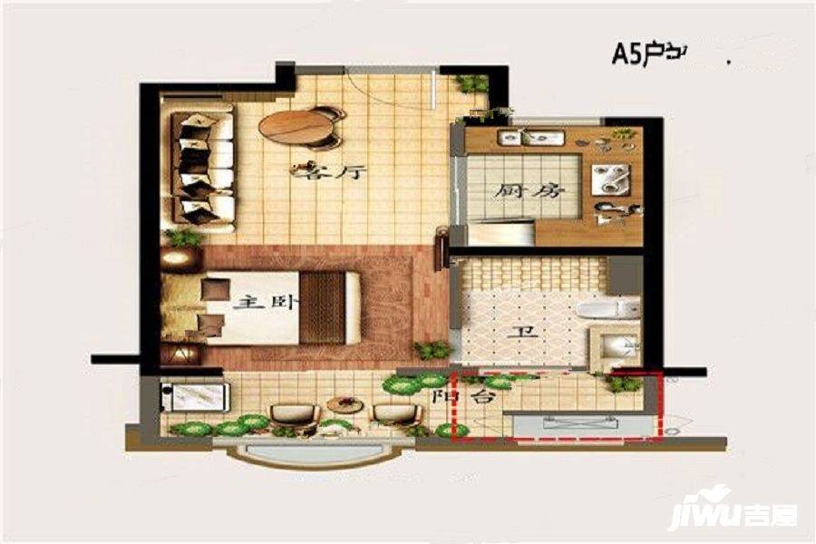 绿地长岛1室1厅1卫49.6㎡户型图