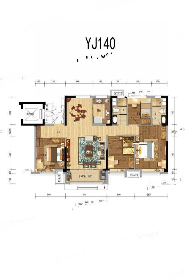 饶阳碧桂园翡翠公馆4室2厅2卫140㎡户型图