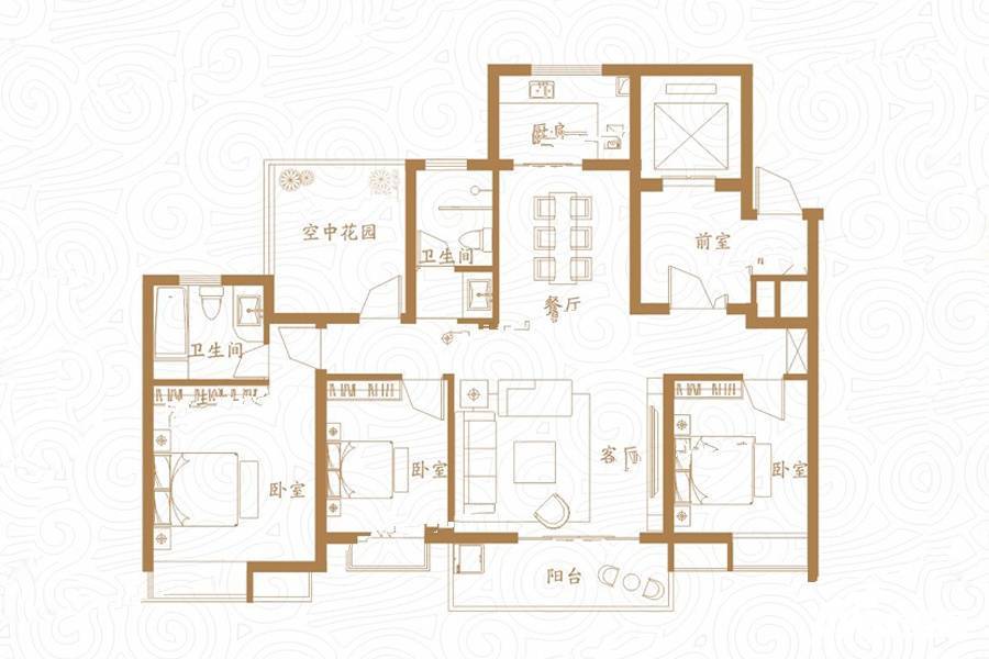 汇中燕园3室2厅2卫125㎡户型图