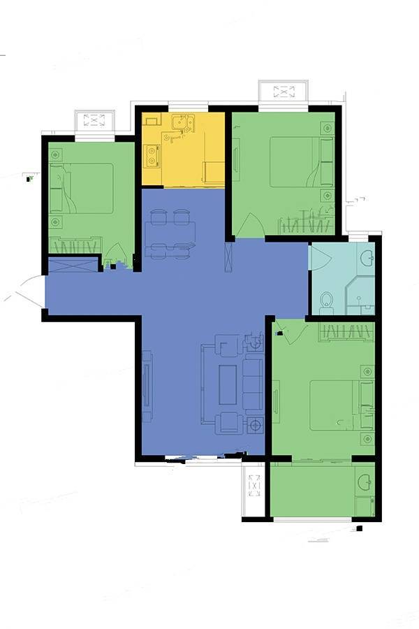 锦泰府3室2厅1卫123.8㎡户型图