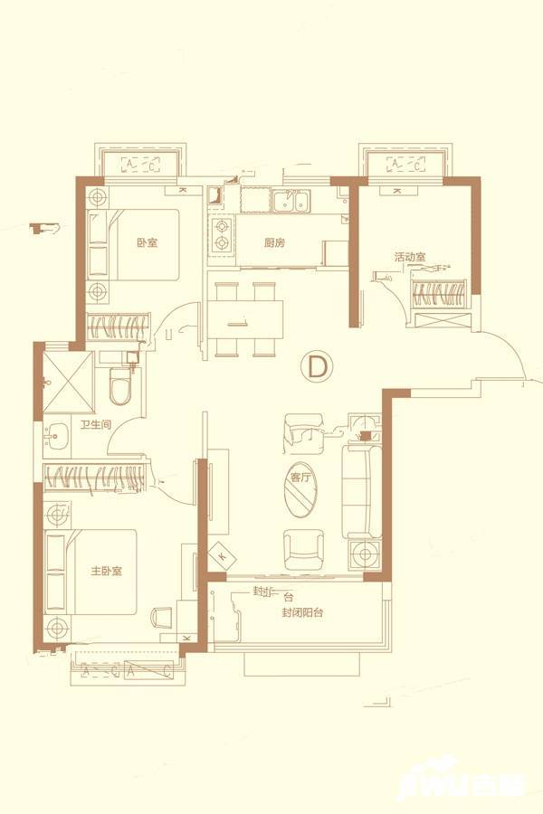 恒大御景湾3室2厅1卫100㎡户型图