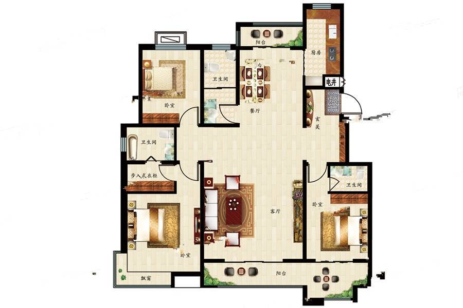 滏阳公馆3室2厅3卫147㎡户型图