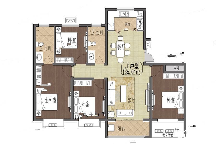 中能翡丽公馆4室2厅2卫136㎡户型图