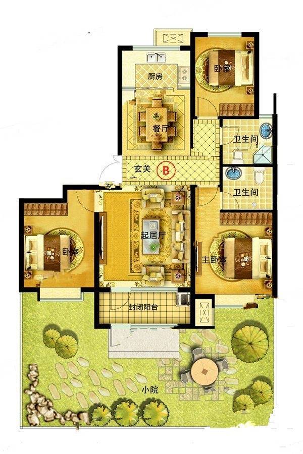 米兰印象3室2厅2卫138.8㎡户型图