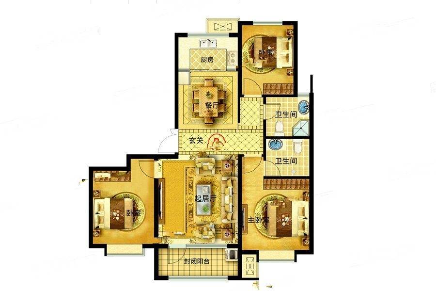 米兰印象3室2厅2卫138.8㎡户型图