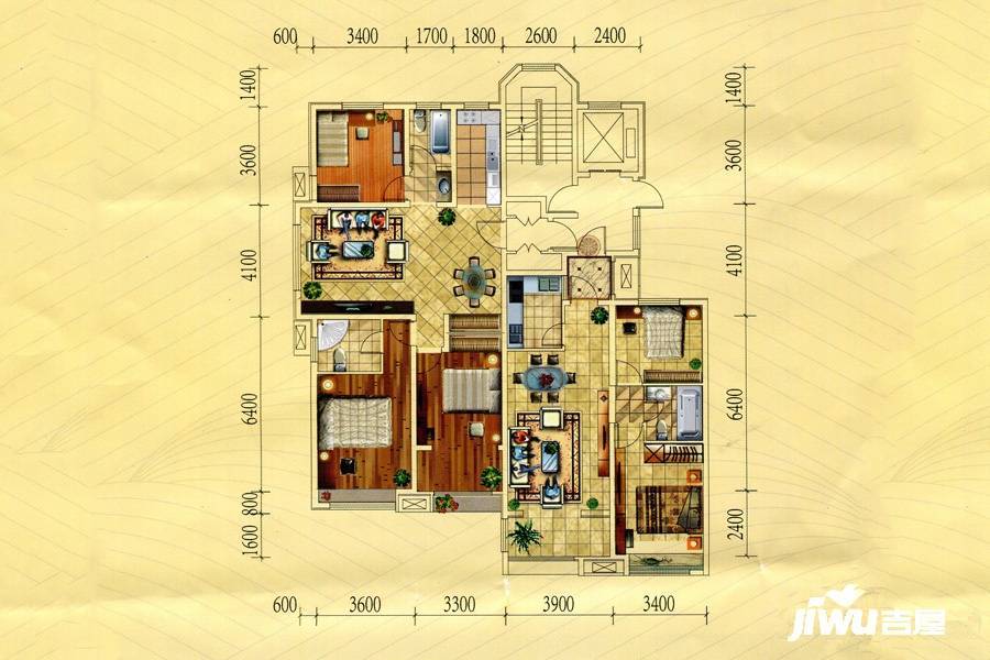 尚東城3室2厅2卫127.8㎡户型图