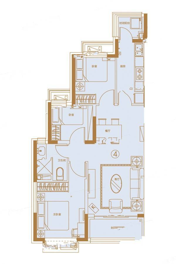 恒大御景湾3室2厅1卫99㎡户型图