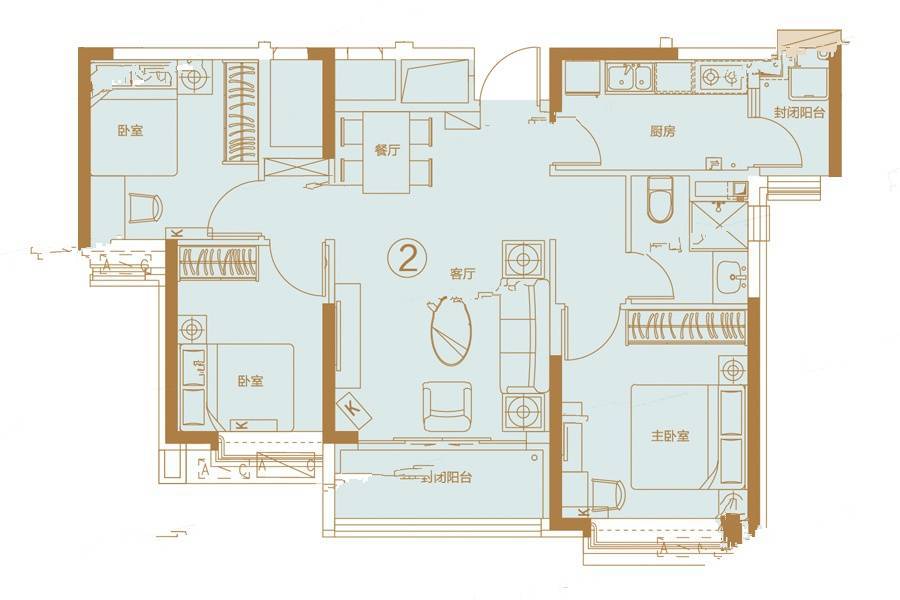 恒大御景湾3室2厅1卫103㎡户型图