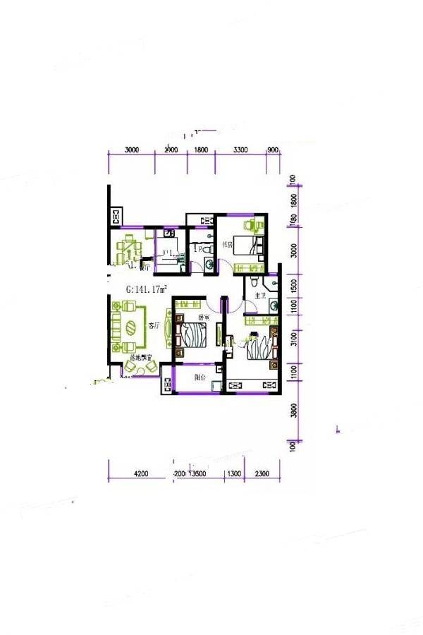 鼎鑫华府3室2厅2卫141.2㎡户型图