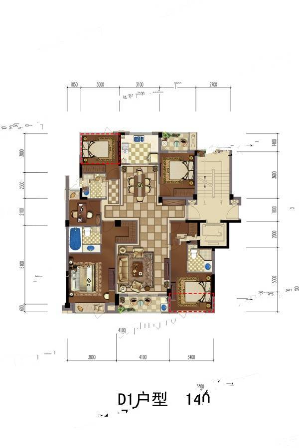 滨江公园壹号5室2厅3卫140㎡户型图