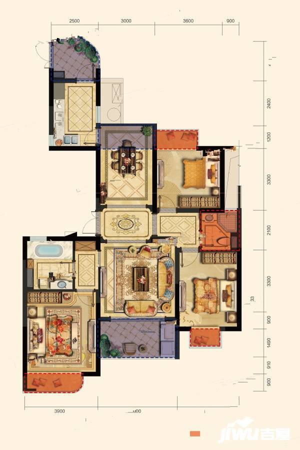 中央城3室2厅2卫141㎡户型图