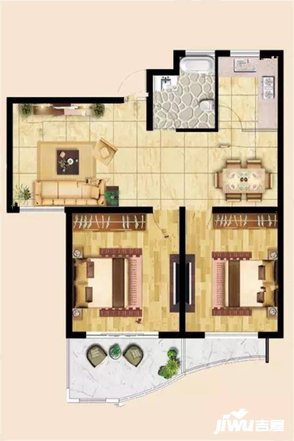 中央绿城2室2厅1卫88㎡户型图