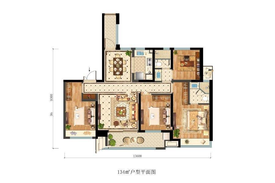 温州富力城4室2厅2卫134㎡户型图