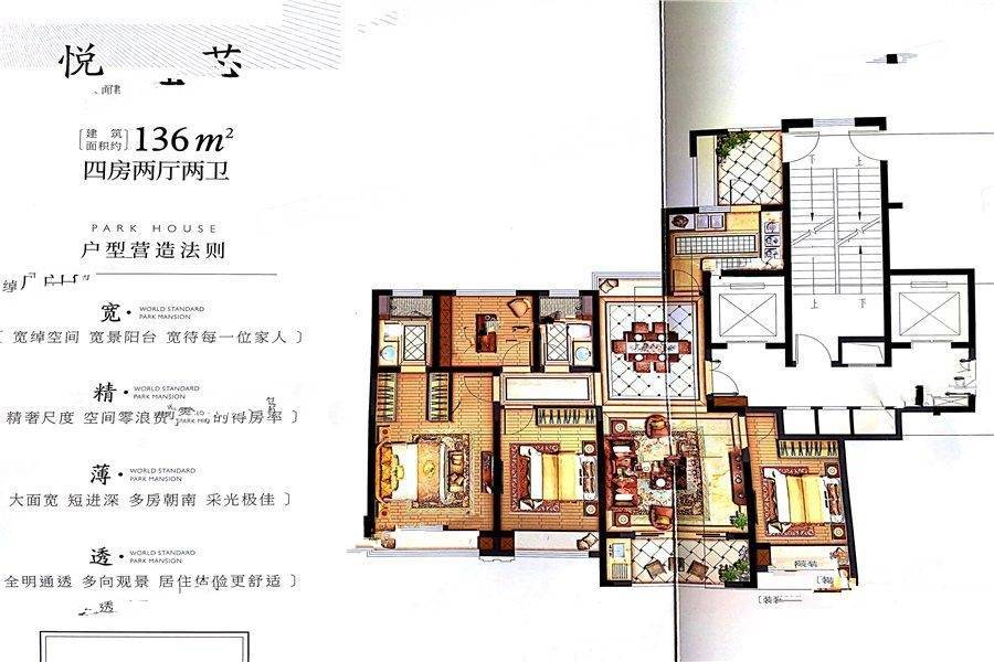 中梁荣安都会森林4室2厅2卫136㎡户型图