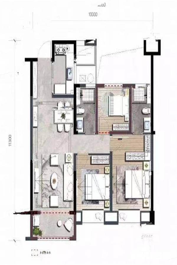 荣安旭辉东宸府3室2厅2卫102㎡户型图