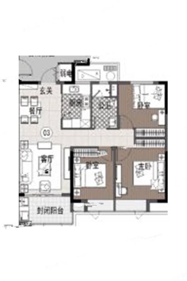 海伦堡氿月湾3室2厅1卫95㎡户型图