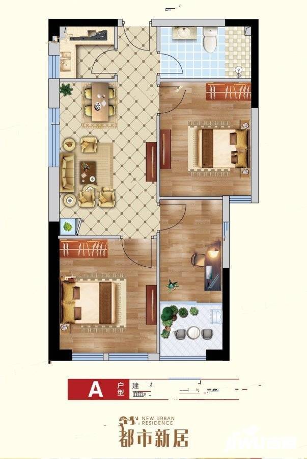 嘉善嘉汇城市广场3室2厅1卫66.7㎡户型图