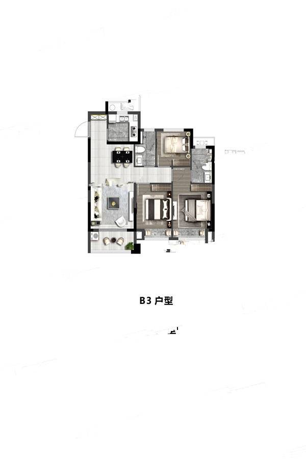 龙光玖悦华府3室2厅2卫89㎡户型图