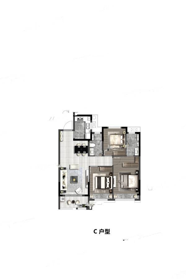 龙光玖悦华府3室2厅2卫102㎡户型图