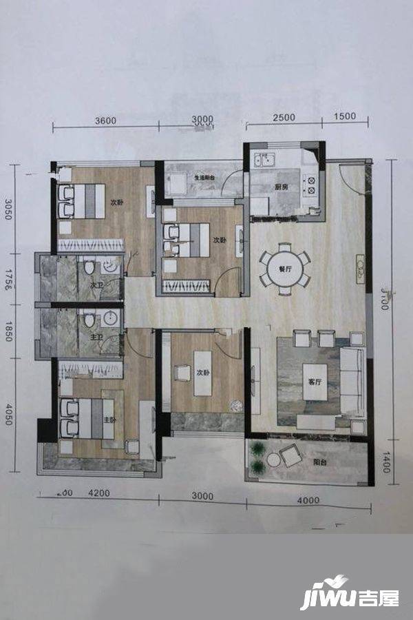 新彩苑商铺4室2厅2卫122㎡户型图