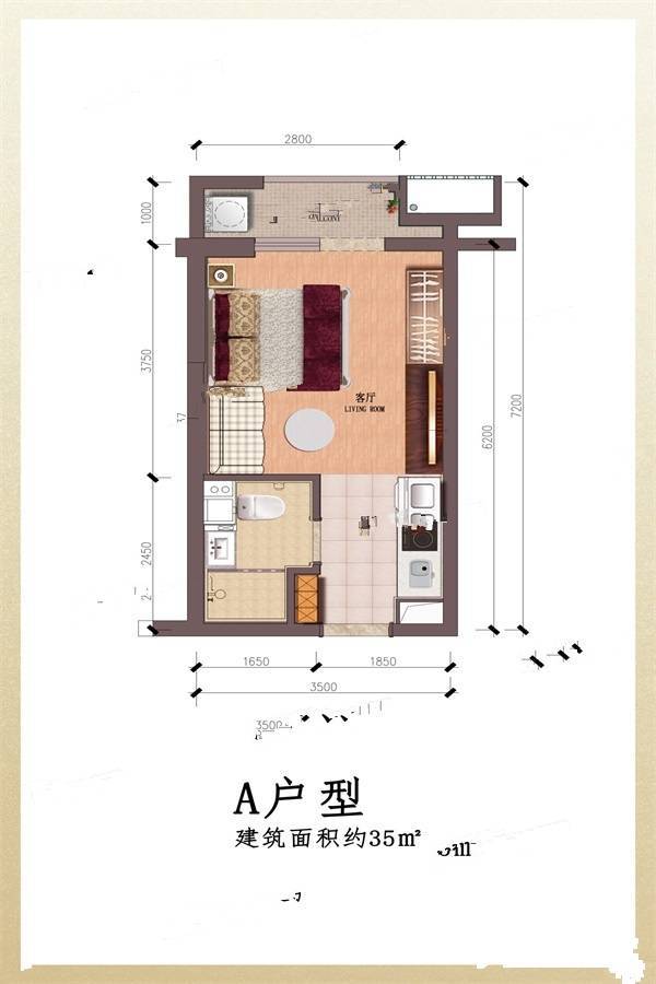 世茂广场1室1厅1卫35㎡户型图