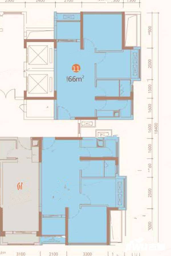 平湖佳兆业广场2室2厅0卫66㎡户型图
