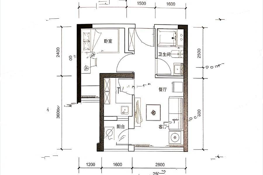 佳兆业时代大厦1室1厅1卫42㎡户型图