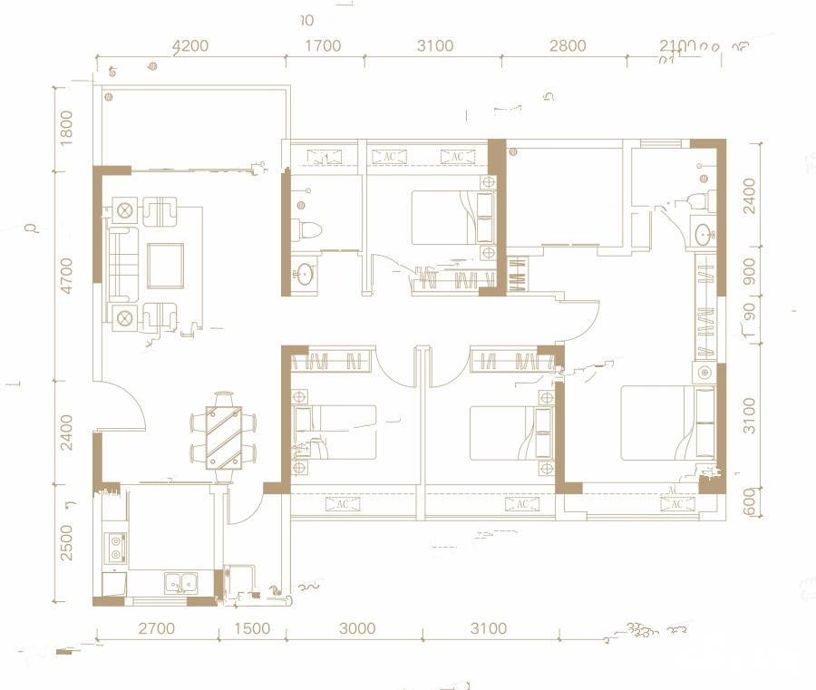 和成嘉业4室2厅2卫140.6㎡户型图